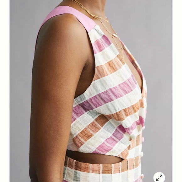 ANTHROPOLOGIE NWT MAEVE Ombré Plaid Button Down Textured Cut Out Midi Dress - Picture 8 of 8